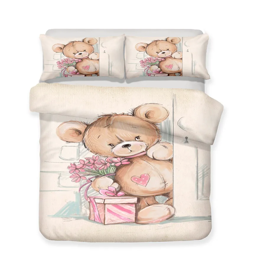 HELENGILI 3D Bedding Set Teddy Bear Print Duvet Cover Lifelike Bedclothes with Pillowcase Bed Home Textiles #TED-06 | Дом и сад