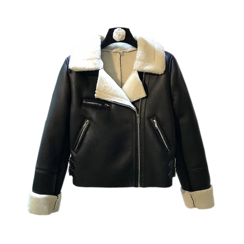 Женская байкерская куртка Inverno Jaquetas Feminino однотонная на молнии с карманами и