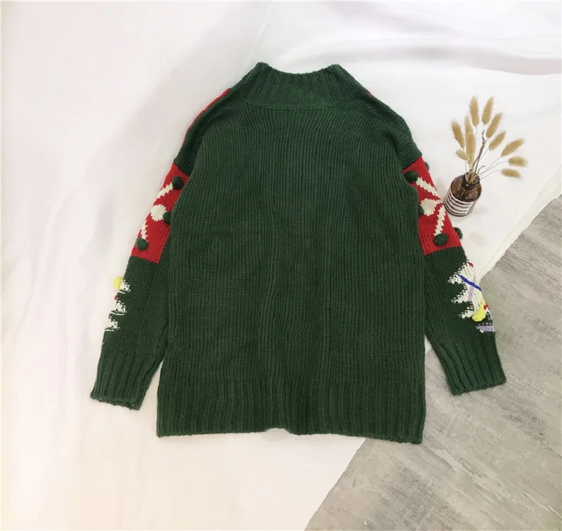 2018 Winter Christmas Women Green Print Sweater Pullovers Harajuku Streetwear Long Sleeve Female Knitted Jumper Tops Clothing | Женская