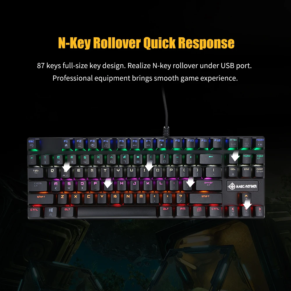 Механическая клавиатура MAGIC REFINER 87 клавиш игровая с синим переключателем