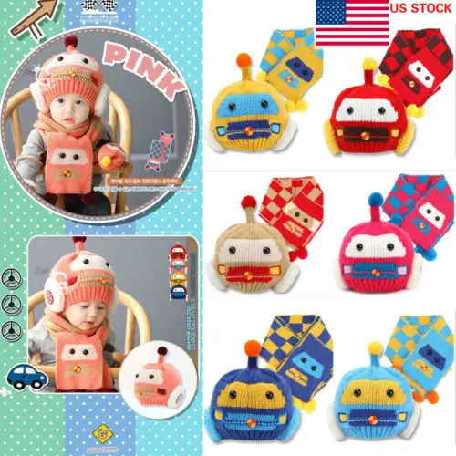 2018 New Toddler Kids Girl&ampBoy Baby Infant Winter Warm Cartoon Pattern Crochet Knit Hat Beanie Cap Scarf Set 6-36M | Детская одежда