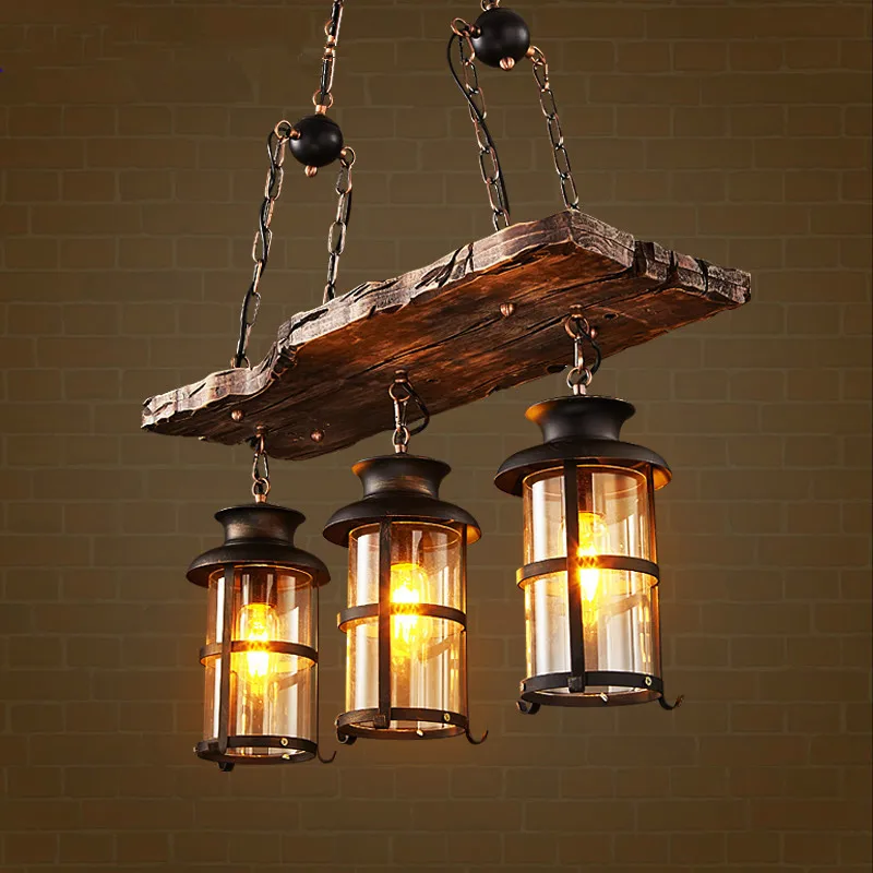 

Vintage Industrial Loft LED Pendant Lights Nordic Retro Pendant Lamp RH Wooden E27*3 Droplight Fixtures For Home Lighting