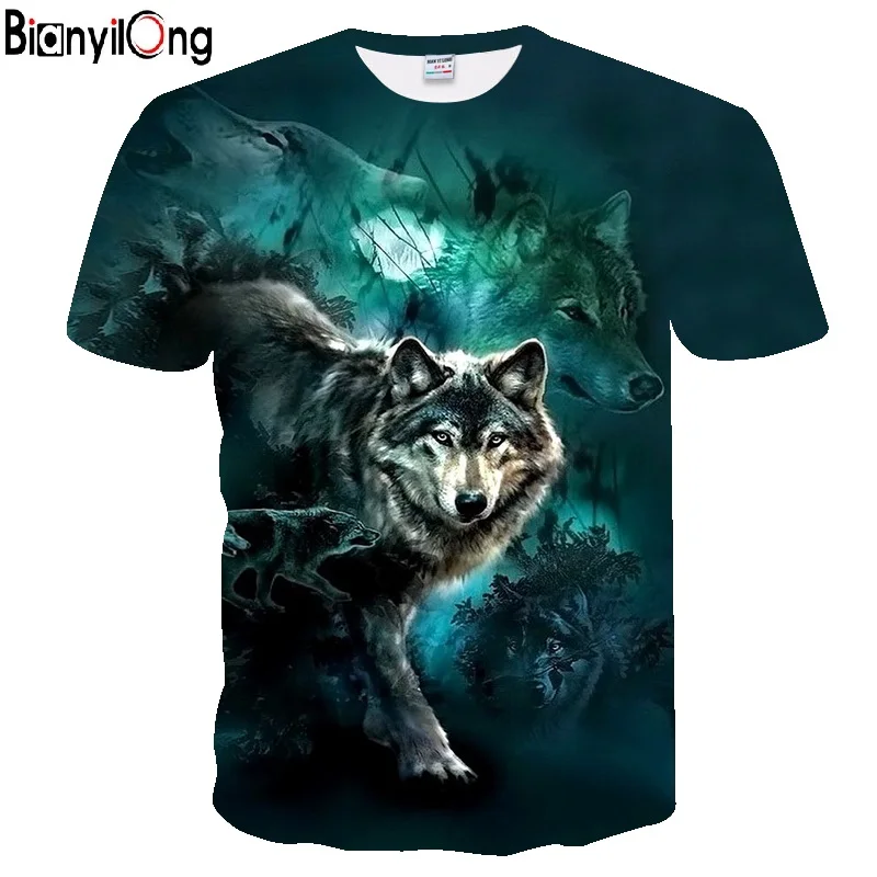 Bianyilong 2018 Мужская футболка с принтом волка футболки 3d мужские Новинка животных