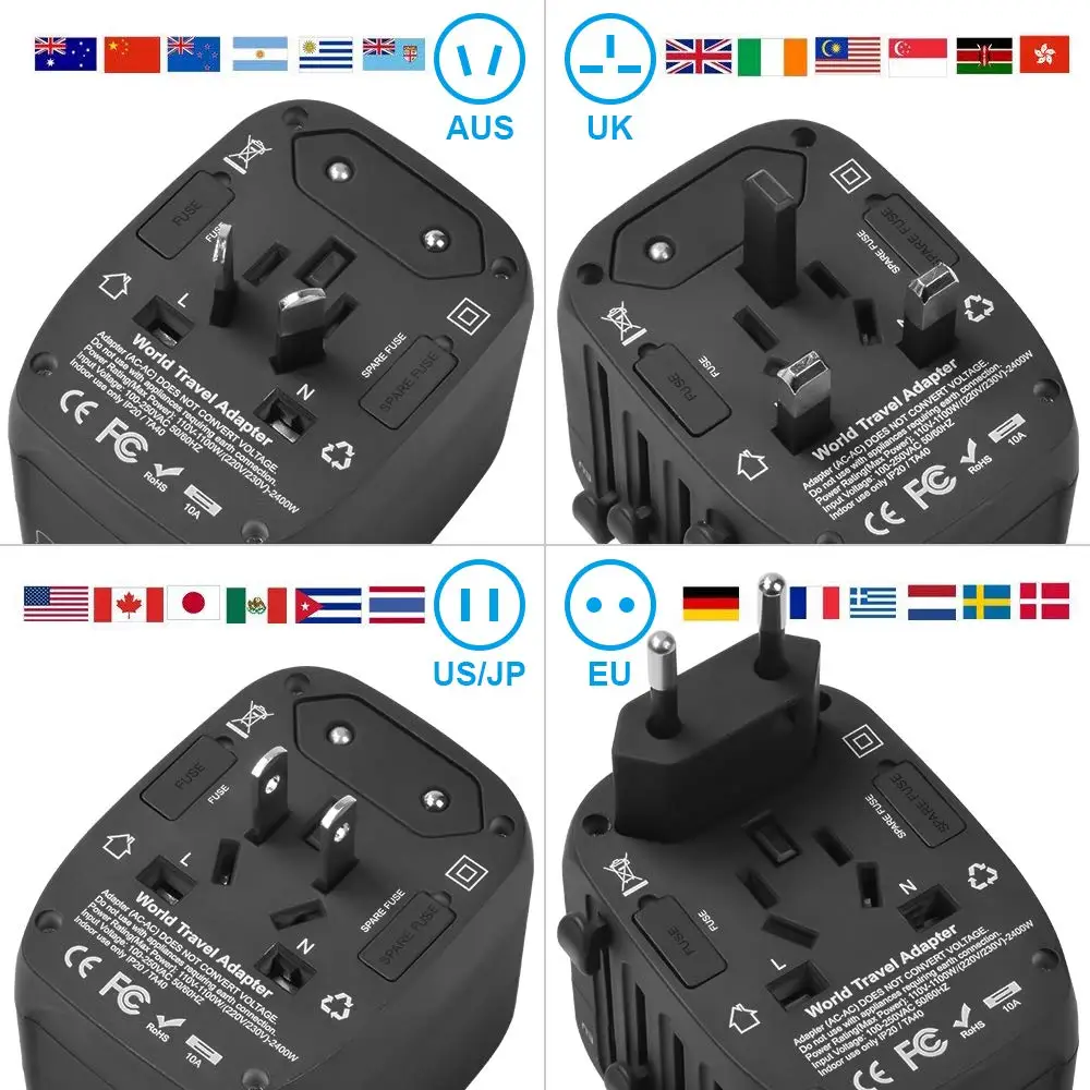 Highever дорожный адаптер Международный универсальный питания все в одном 3 USB порта