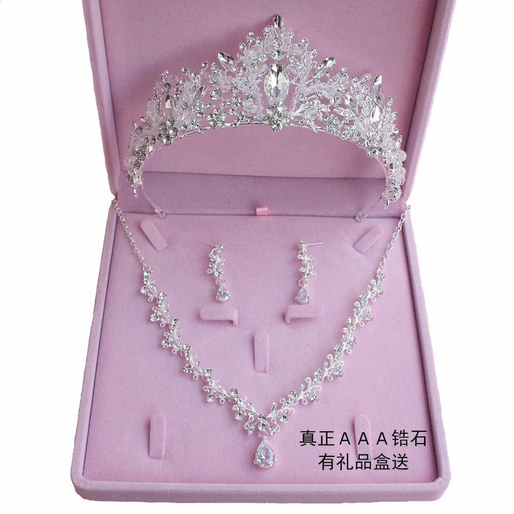 

New bridal head wear crown three piece Wedding Necklace Earrings zircon set wedding hair accessories wholesale