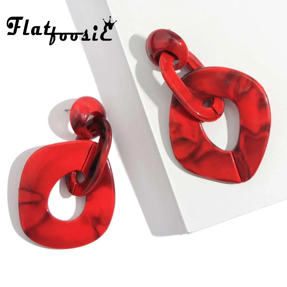 Flatfoosie Acrylic Geometric Big Drop Earrings For Women Girl Resin Fashion Statement Party Charm Dangle Earring Elegant Jewelry | Украшения