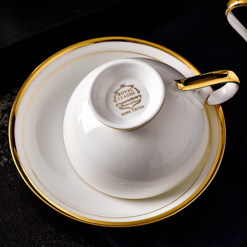 2PCS/Lot 250ML Brief Gold Border Ceramic Bone china Coffee Milk Cup with Saucer Kit Black Tea Water Mug for Birthday Gifts | Дом и сад
