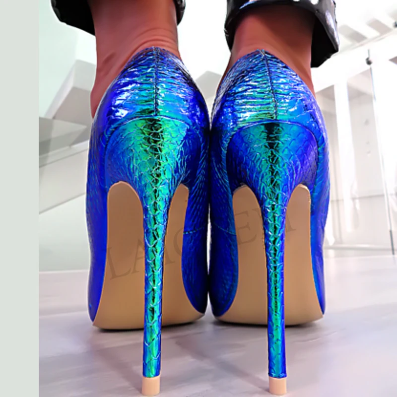 LAIGZEM/новые женские туфли лодочки на каблуке с острым носком яркие вечерние Tacones