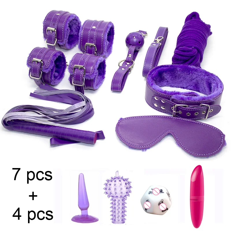 11pcs Sex Handcuffs Flirting Whip Mask Mouth Gag Bullet Vibrator Anal Plug Fetish SM Bondage Set Adult Games BDSM Toys | Красота и