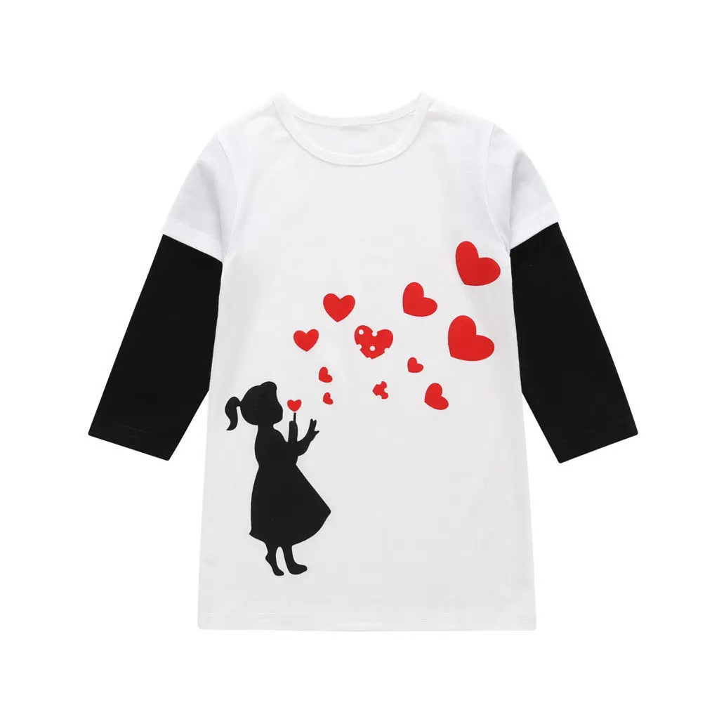 UK/детское Хлопковое платье с длинными рукавами и принтом в виде сердца для