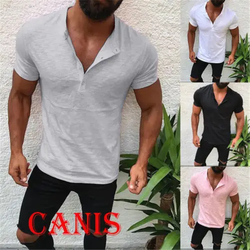 2019 Фирменная Новинка для мужчин Slim Fit Хлопок V образным вырезом короткий рукав