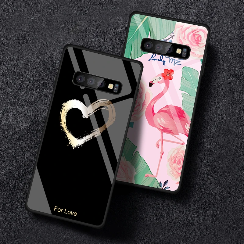 Full Pretection Tempered Glass Phone Case For Samaung Galaxy J6 J4 Plus A7 2018 S10 S9 M20 Note 8 9 S10e Pattern Back Cover |