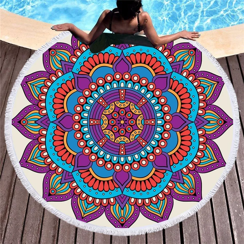 GRIDILANGO Mandala Bohemia Geometric Color Round Beach Towel For Adult Microfiber Swimming Travel Home Decor Bath Dropship | Дом и сад