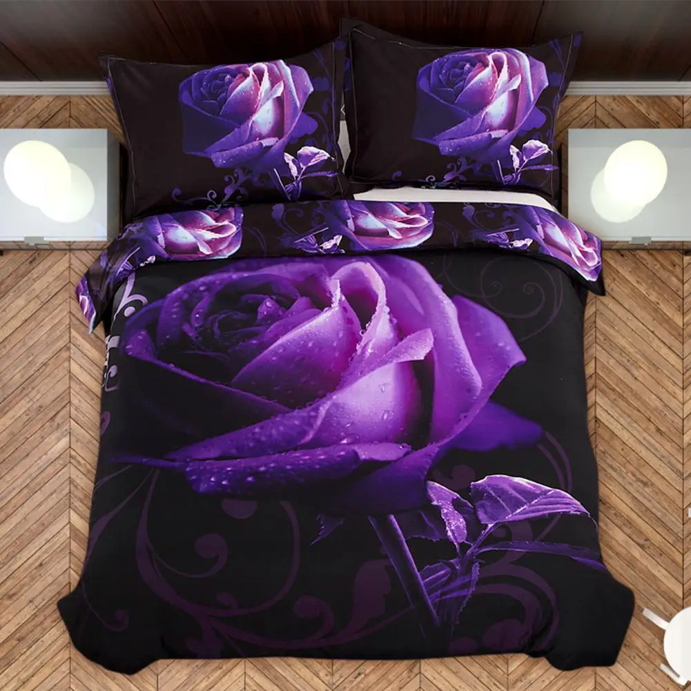 Горячая Распродажа 3 шт./компл. Nordic Purple Rose полиэстер комплект постельного белья
