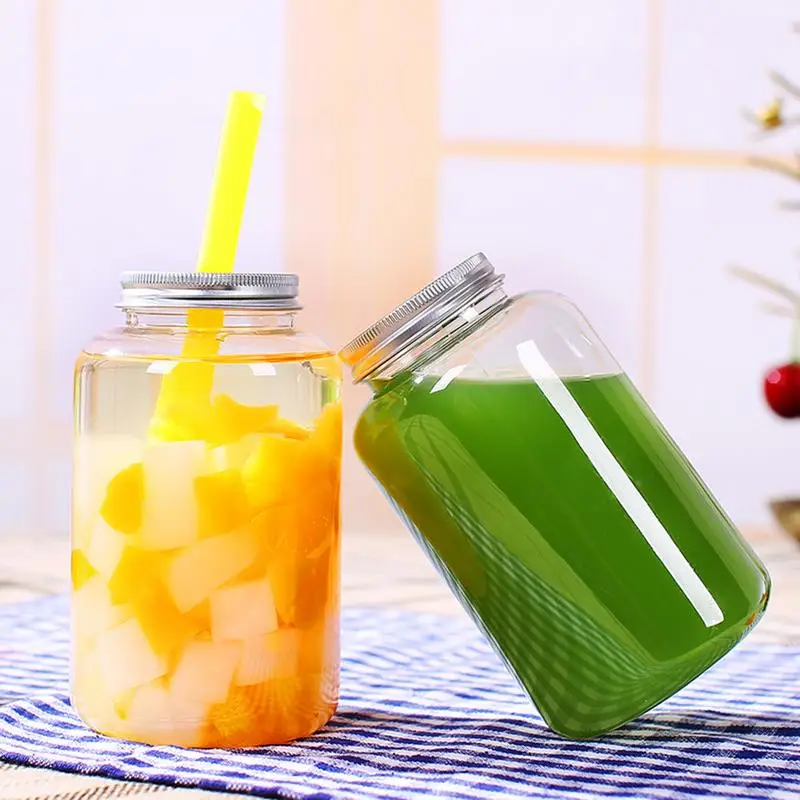 

500ML Innovative Unbreakable Food Grade Plastic Beverage Bottle Lid with Hole Design for Juice Tea Bottle with Aluminum Cover