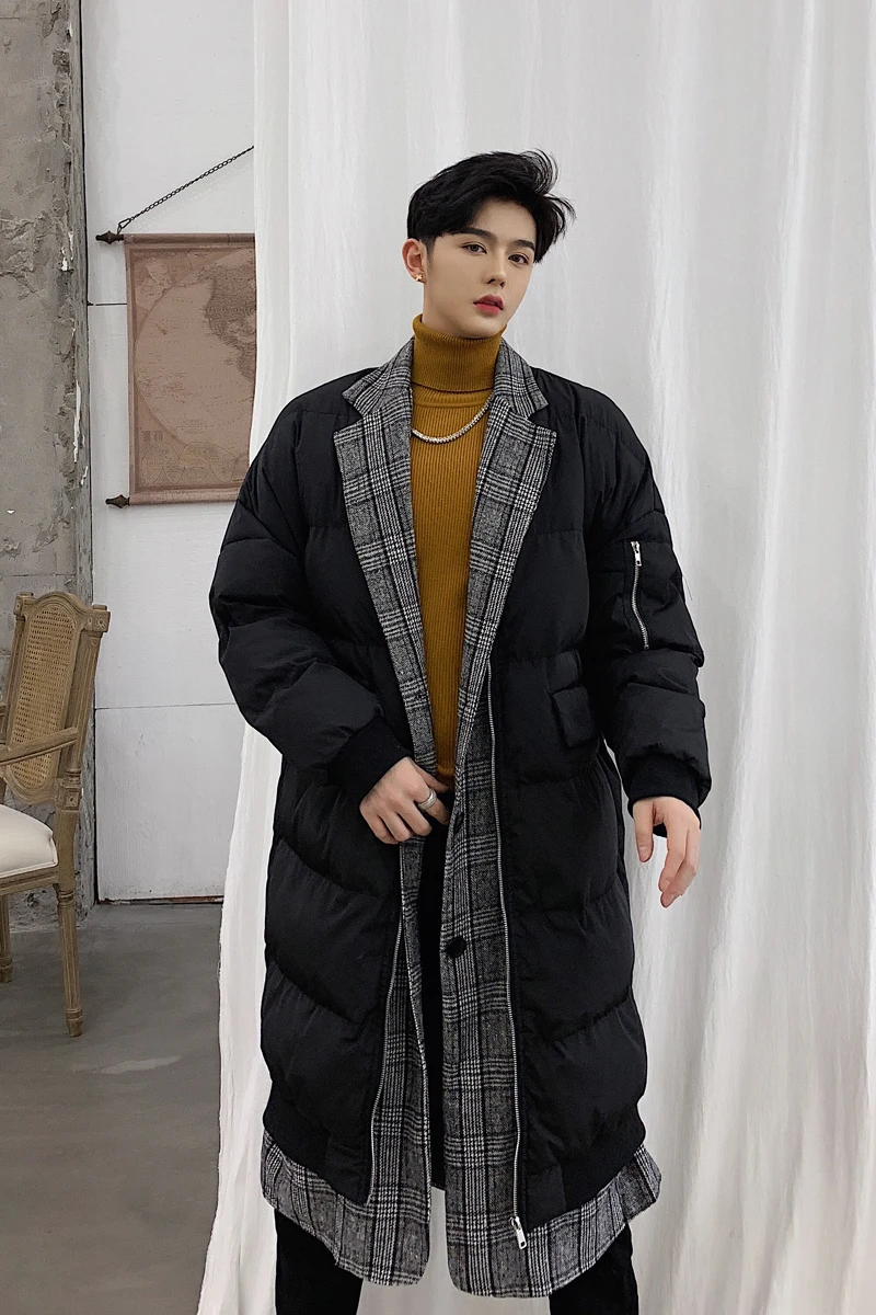 Contrast Winter Men Mid Long Jacket Cotton Keep Warm Thick Male Quality Casual Parka Coat Brand Clothing Veste Hiver Homme | Мужская