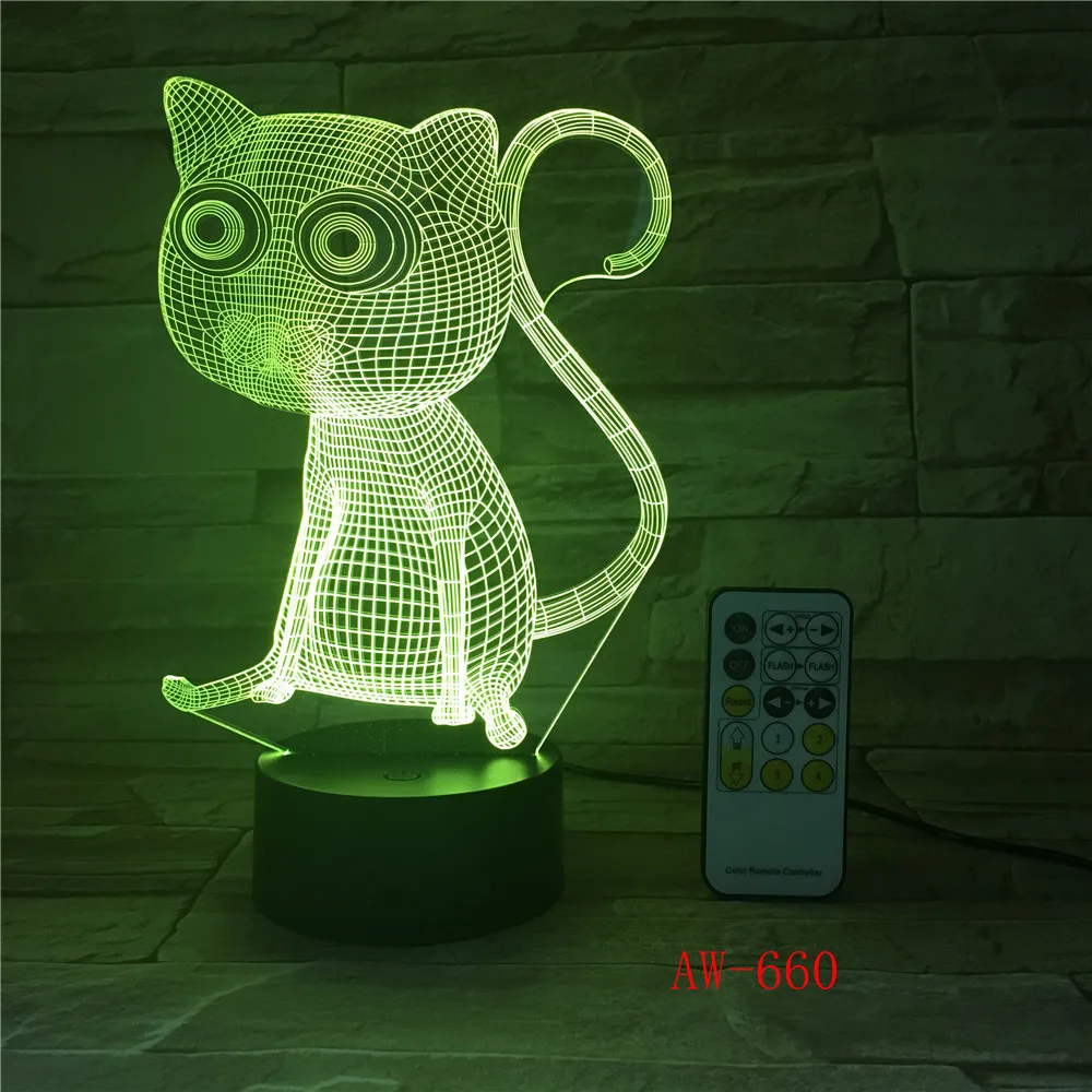 3D кошачий светодиодный ночник USB зарядка в форме животного для украшения дома