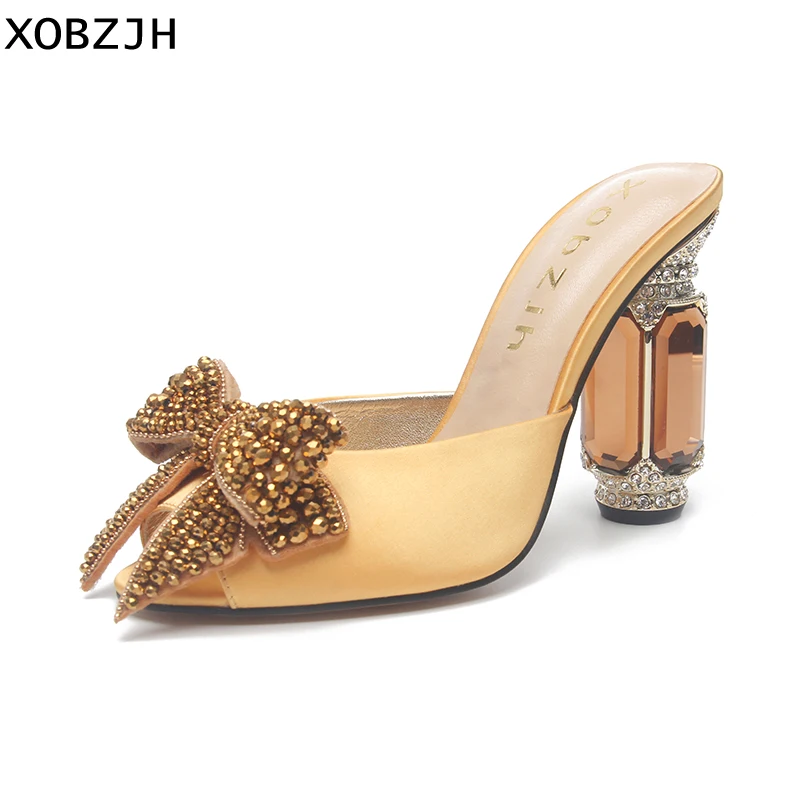 

Italian Designer Rhinestone Luxury Sandals Heels Women Shoes 2019 For Wedding&Party Yellow High Heel Summer Sandals Shoes Woman