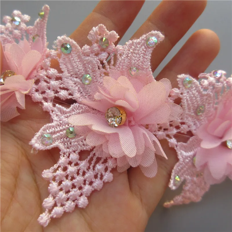 1yard Chiffon Flower Diamond Rhinestones Fringe Lace Trim Embroidered Ribbon Fabric Sewing Craft Garment Accessories | Дом и сад