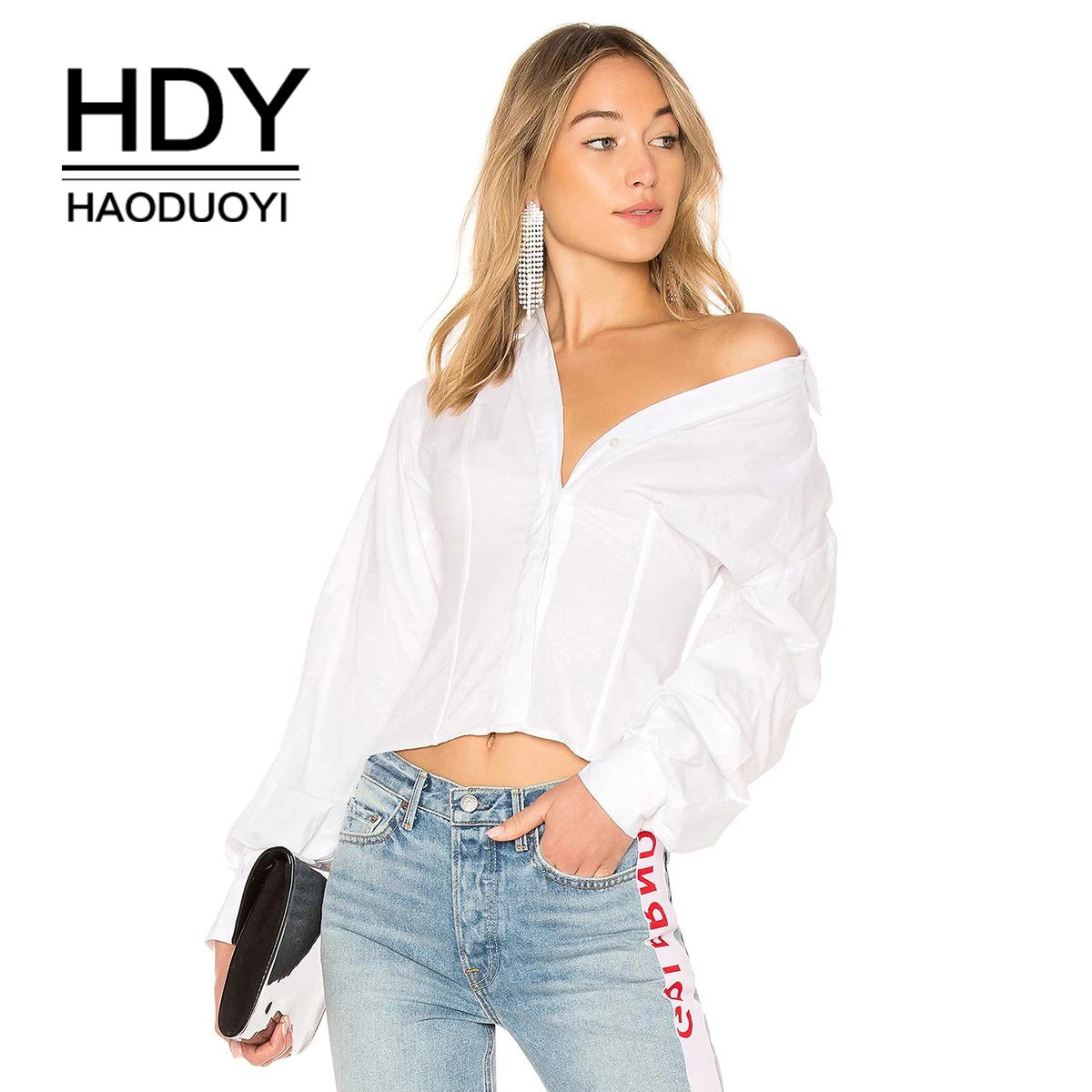 HDY Haoduoyi сексуальная тонкая рубашка с длинными рукавами и v образным вырезом| |