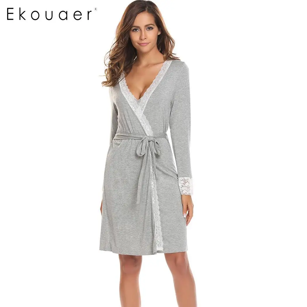 Сексуальные летние женские халаты Ekouaer одежда для сна с кружевной отделкой и