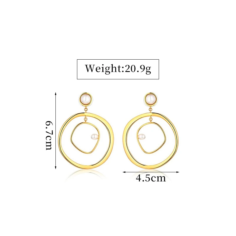 Irregular Double Layered Gold Color Loop Pearl Drop Earrings For Women Ladies Street Style Statement Earring | Украшения и