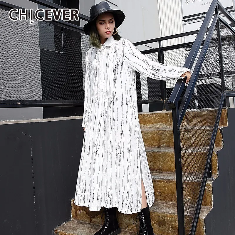 Женское Полосатое платье CHICEEVR Стройное Повседневное большого размера с длинным