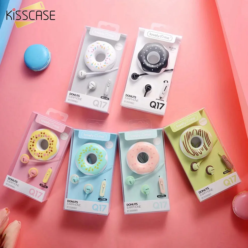 KISSCASE Милые Пончики Макарон наушники 3 5 мм вкладыши стерео проводные с микрофоном