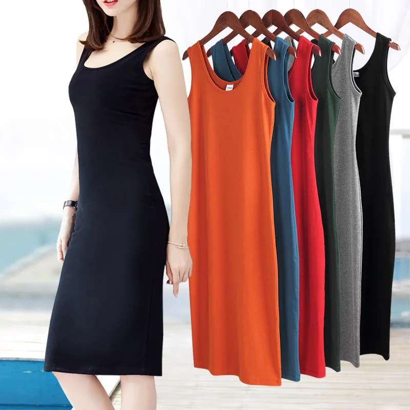 2019 женское платье большого размера хлопок одноцветные топы жилет без рукавов