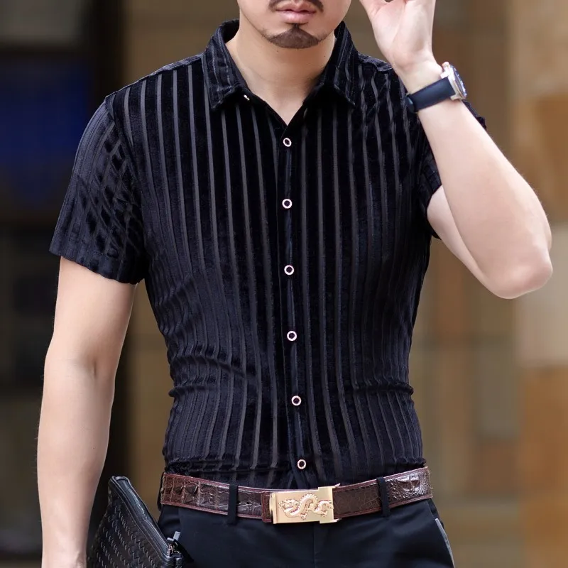 Camicia Uomo 2019 Summer Fashion Streetwear Shirt Transparent Short Sleeve Camisa Hombre Hawaiian Man Social | Мужская одежда