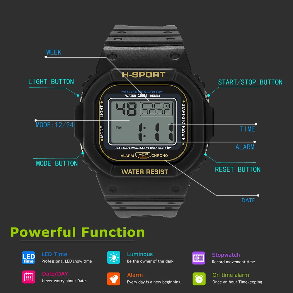 Men Kid Girl Watch Clock Strong Digital Waterproof Outdoor Fashion Woman Multifunction Electronic Sports Watches Accessory | Электроника