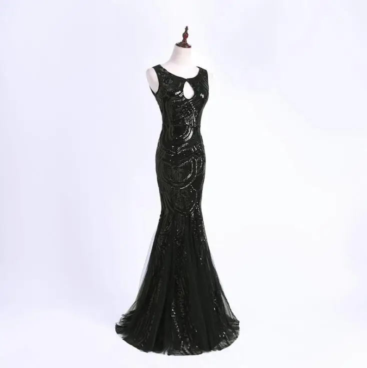 BANVASAC 2019 O Neck Sequined Sleeveless Mermaid Long Evening Dresses Elegant Party Tulle Open Back Prom Gowns | Свадьбы и торжества