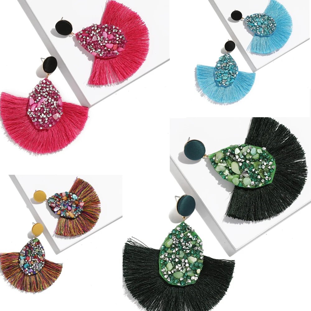 2019 Бохо капля воды этнический камень яркие серьги печенье круглый смола кисточка для женщин ручной работы ювелирные изделия подарки.