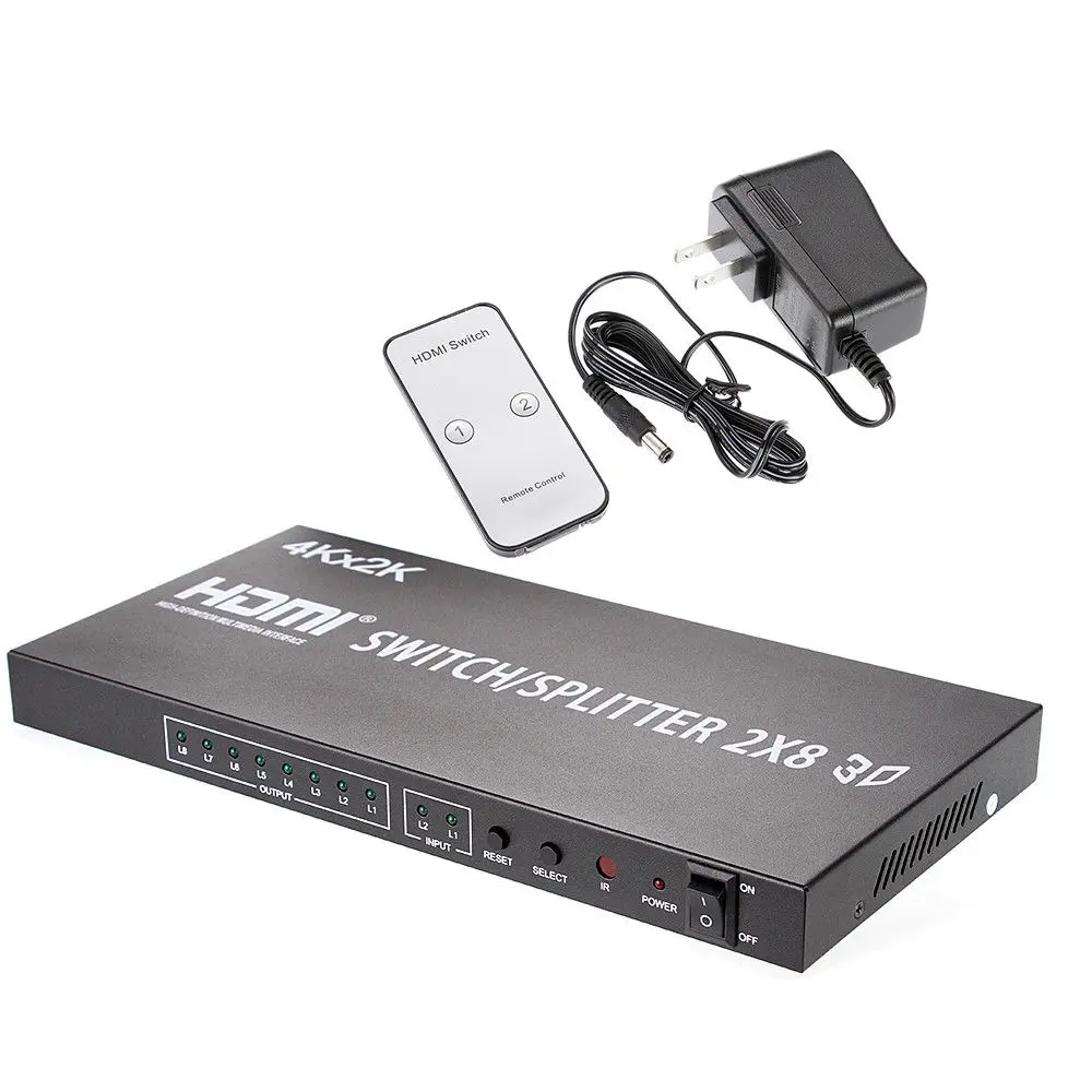 OPQ-2X8 HDMI 3D True Matrix Switch Splitter 2 In Source 8 Out Display W/ Remote 4K 2K | Электроника