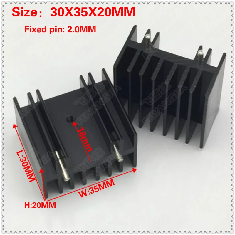 

(Free Shipping) 10 pcs TO-220 aluminum heat sink / MOS tube heat sink / triode heat sink 30X35X20MM black double needle