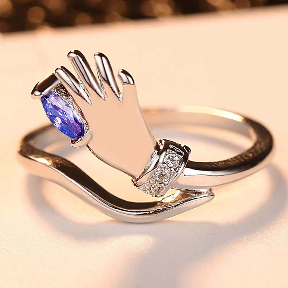 JQUEEN Hyperbole Hand Shaped Rings For Women Micro Paved Cubic Zirconia Silver Color Wedding Female Anel Jewelry | Украшения и