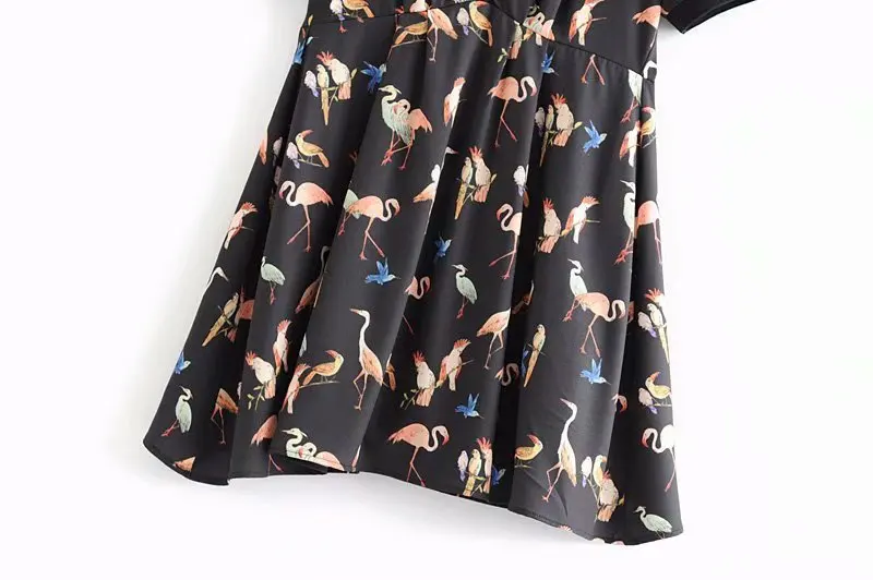 Новая женская Птица Фламинго печати короткий рукав черный v образным вырезом