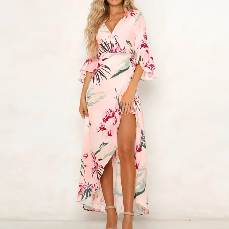 Женская БОБО с коротким рукавом V образным вырезом цветочный принт длинное