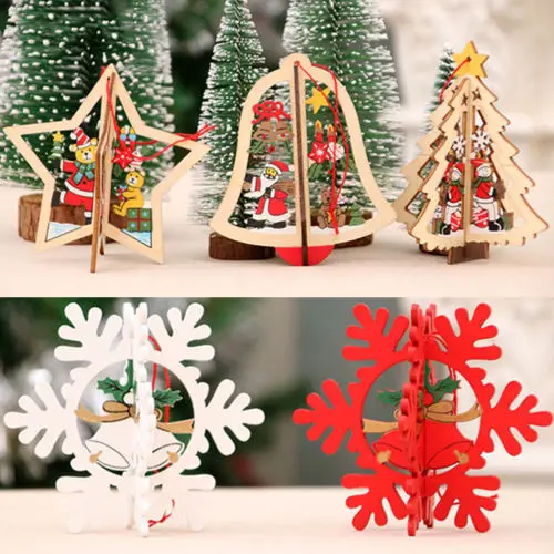 Горячая 3D деревянное Рождественское украшение Xmas Tree подвесные украшения на