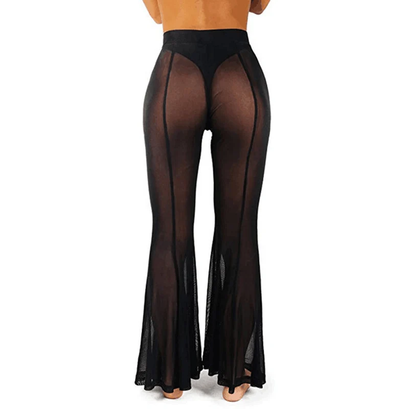 Сексуальные женские расклешенные брюки в сеточку прозрачные купальники|Легинсы|