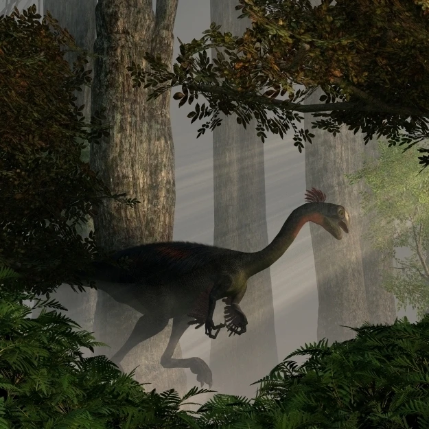 Gigantoraptor в плотном доисторическом принте плакат с изображением леса (36x22) | Дом и
