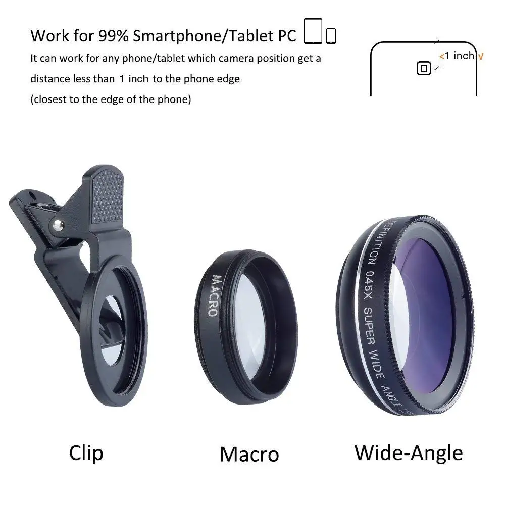 Apexel HD объектив для телефона 0.45x широкоугольный и 12.5x макрообъектив iPhone Samsung Huawei