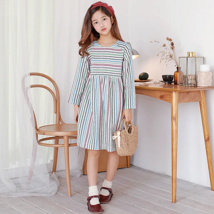 Baby Girl Kids Cotton Princess Dress Summer 2019 New Rainbow Dresses Children Leisure Back Button Clothes Teens Party Frock | Детская