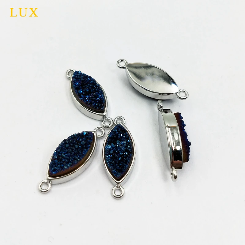LUX серебра Набор маркиза натуральный Титан Синий Агат Druzy Geode Разъем Кулон