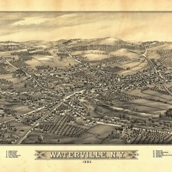 Винтажная карта Waterville New York 1885 Oneida County постер печать (18x24) | Дом и сад