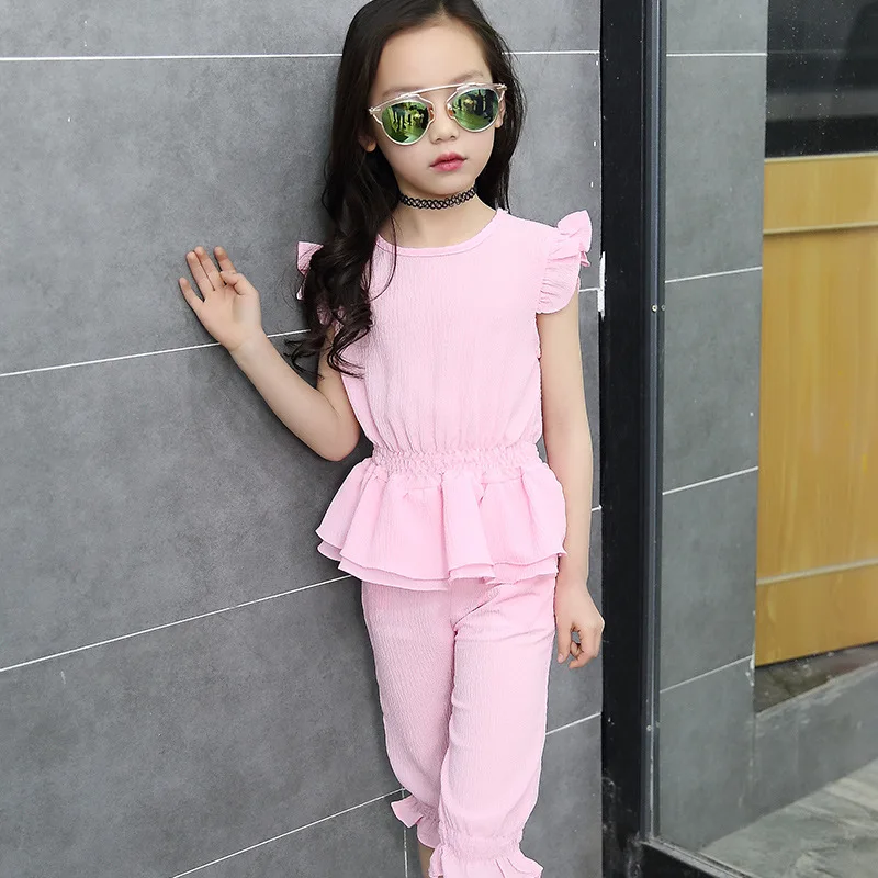 2017 г. летний костюм для девочек детская одежда новый комплект спортивной одежды