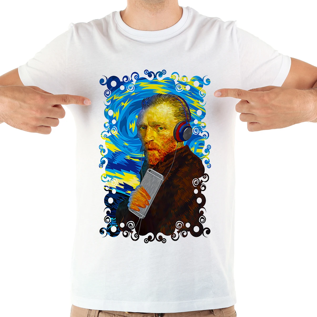 Забавная Мужская Футболка DJ Van Gogh с изображением звездной ночи Новинка лета 2019