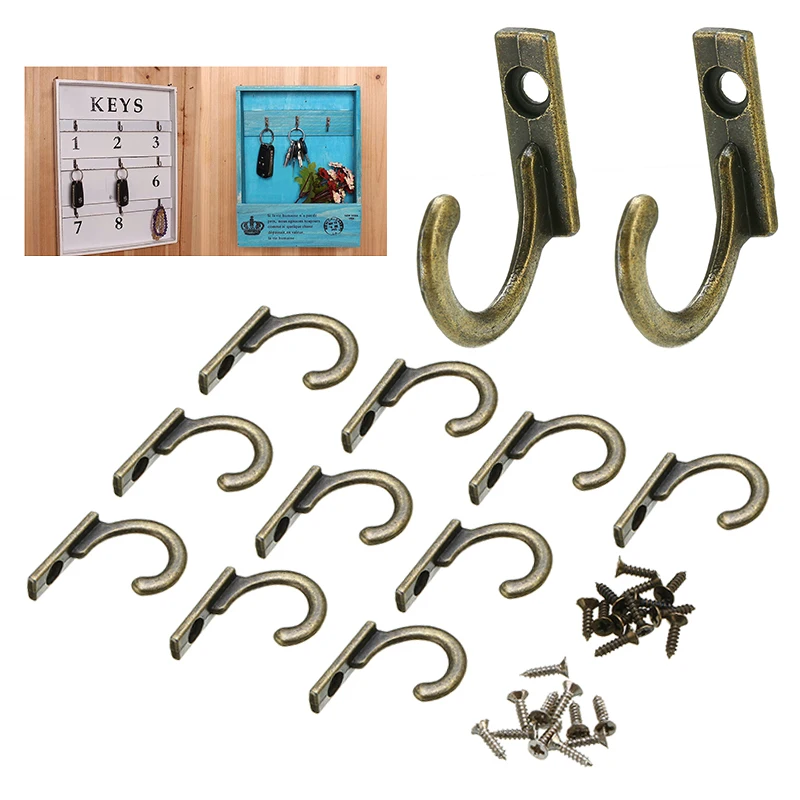 

10pcs Antique Coat Hook for Bag Hat Vintage Wall Mounted Hooks with Screws Key Holder Bathroom Towel Hanging Hooks