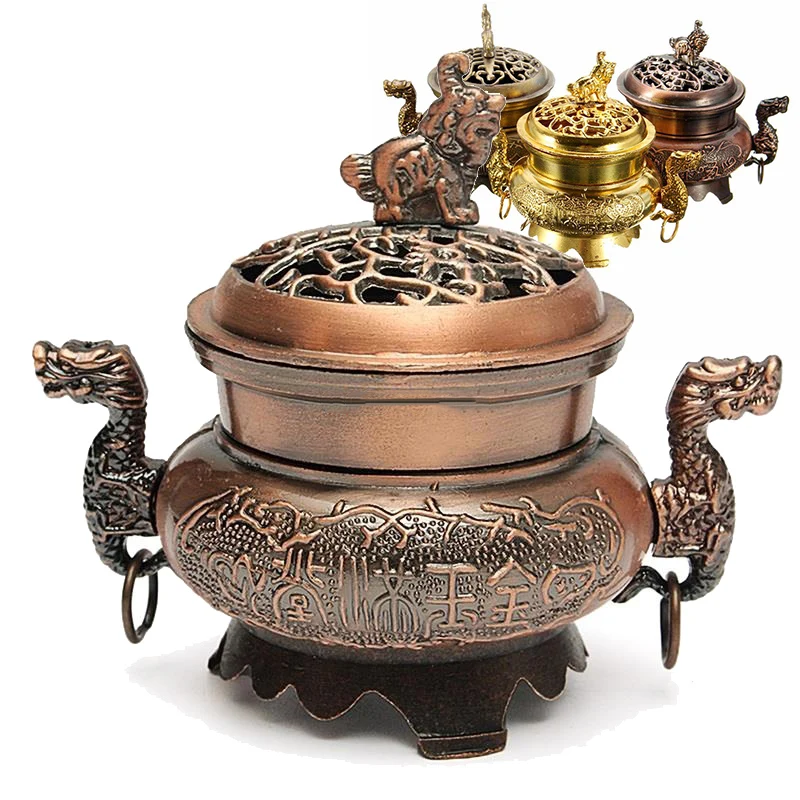 Alloy Incense Burner Double Dragon Type Hollow Cap Censer Cone Holder Decoration | Burners