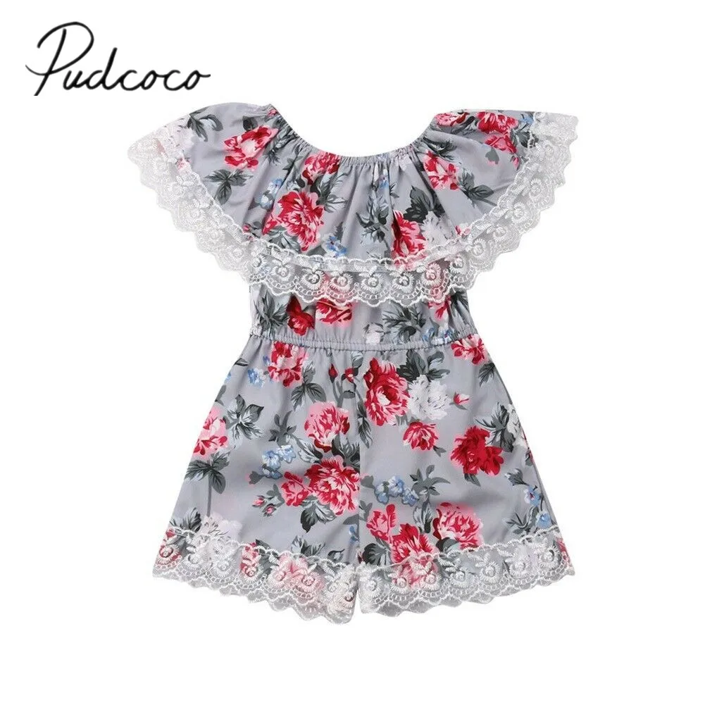 2019 Детская летняя одежда детский цветочный комбинезон для маленьких девочек